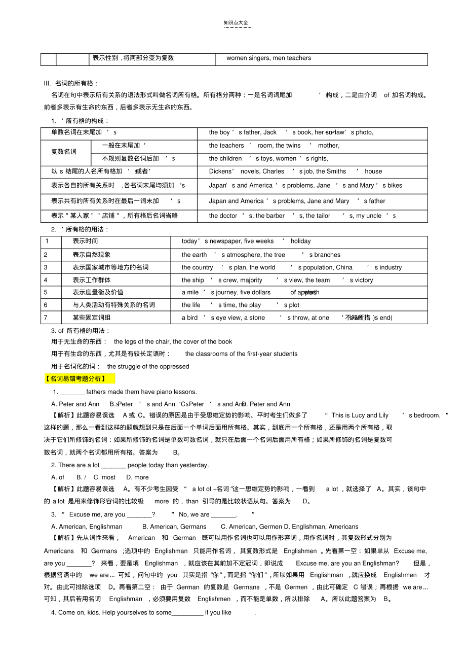 中考英语名词冠词代词数词知识点综合复习(含配套练习及答案).pdf_第2页