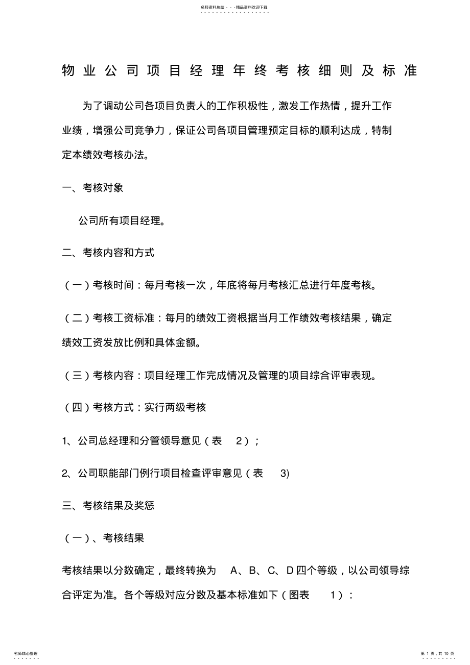 2022年物业公司项目经理终考核细则及标准 .pdf_第1页