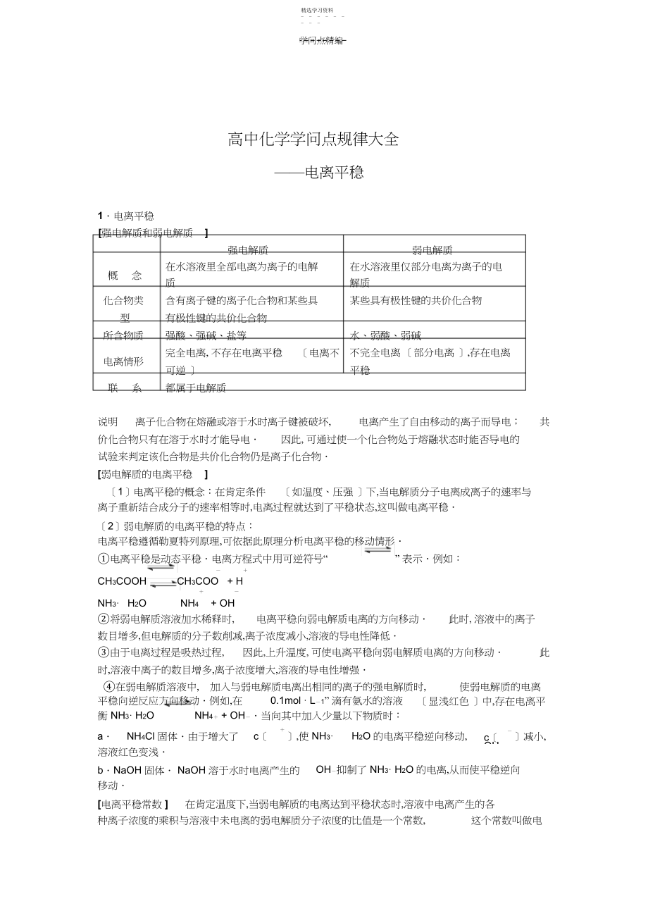 2022年电离平衡知识点规律大全.docx_第1页