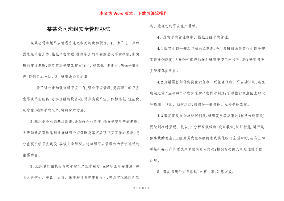 某某公司班组安全管理办法.docx_第1页