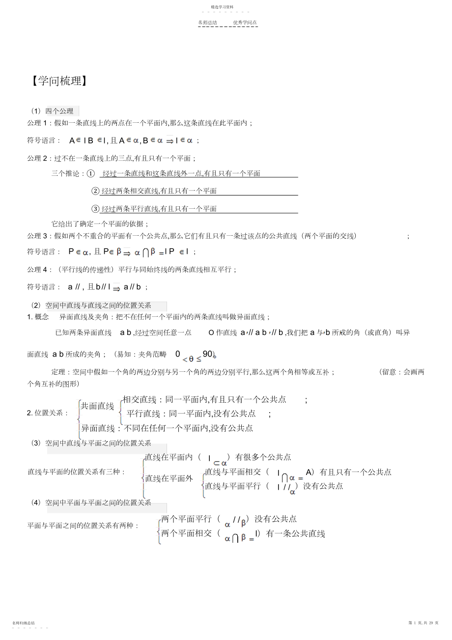 2022年点线面位置关系知识点梳理及经典例题带解析.docx_第1页