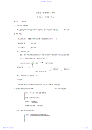 2022年七年级下册生物复习资料.docx