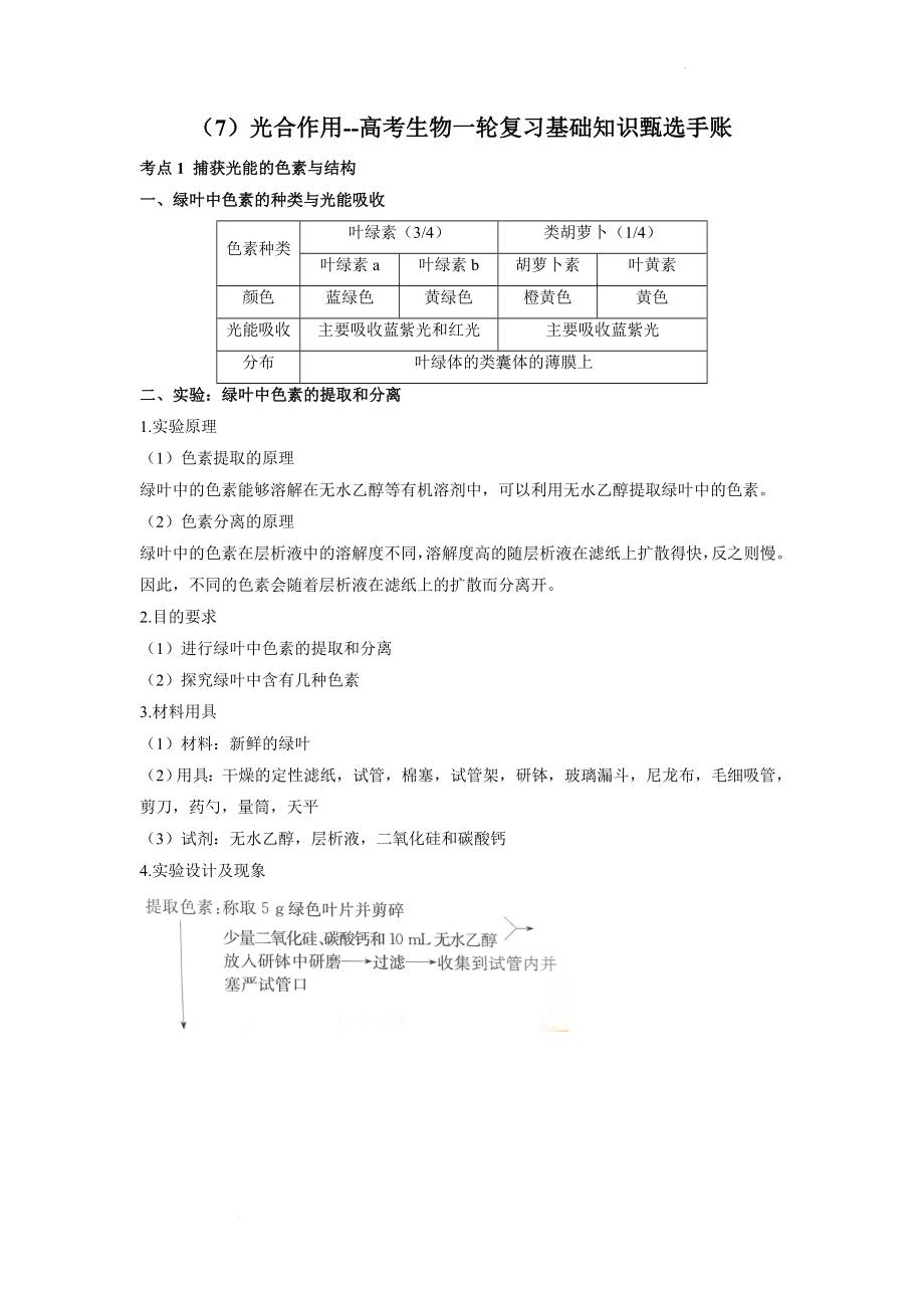 高考生物一轮复习基础知识甄选手账 (1) 光合作用.docx_第1页