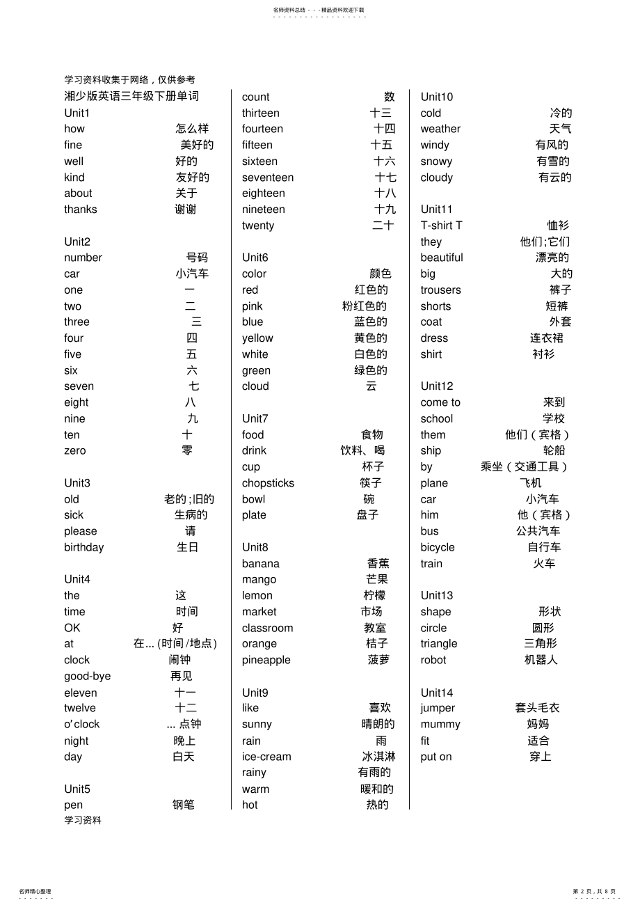 2022年湘少版小学英语单词表-年级详细 .pdf_第2页