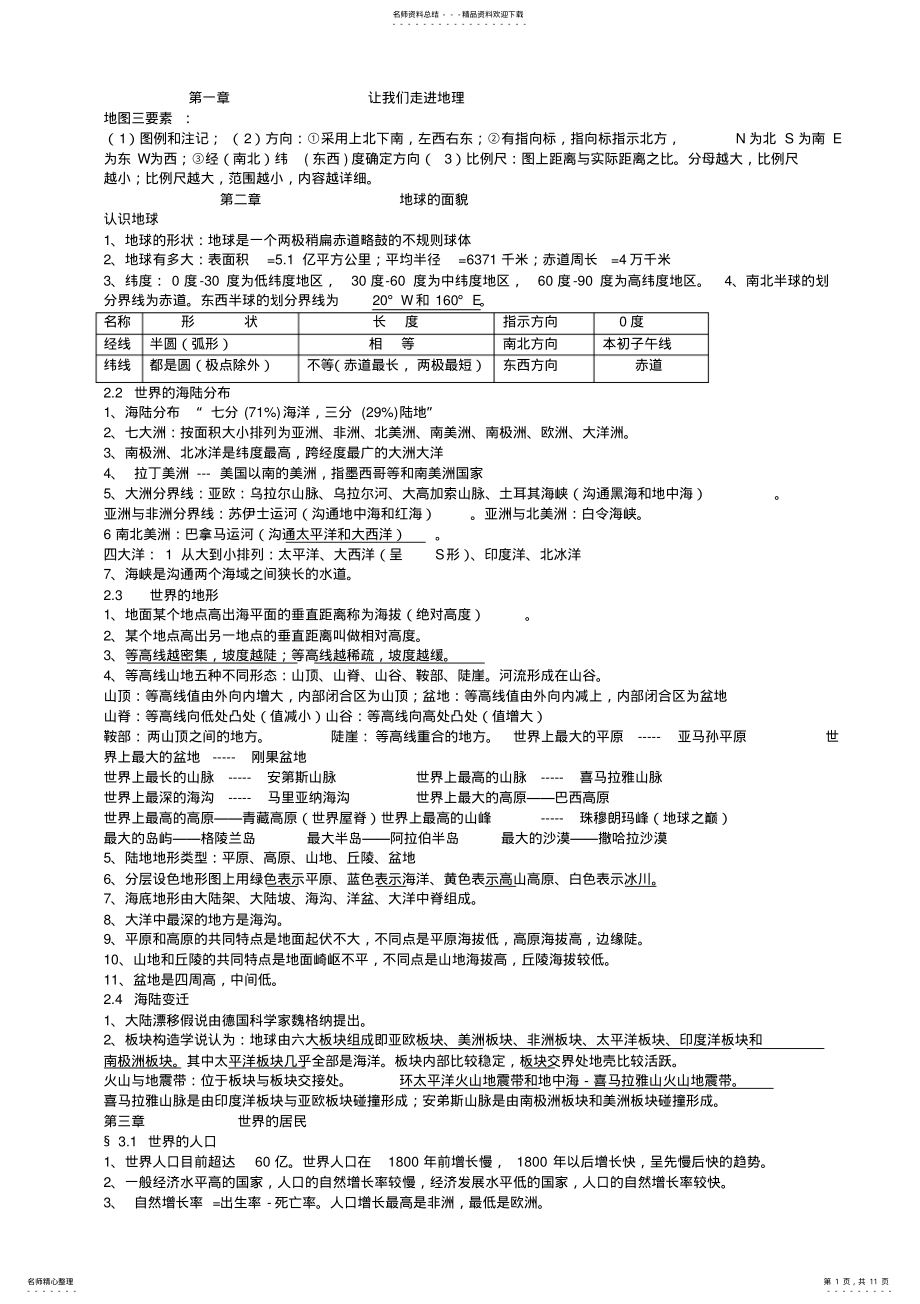 2022年湘教版七年级地理复习提纲 .pdf_第1页