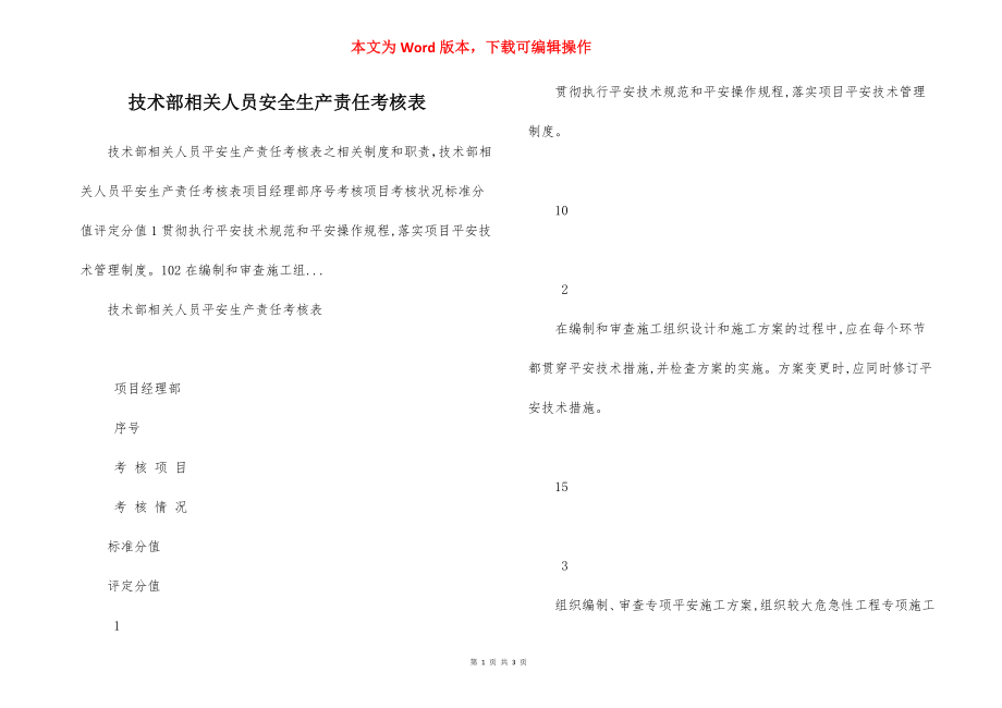 技术部相关人员安全生产责任考核表.docx_第1页