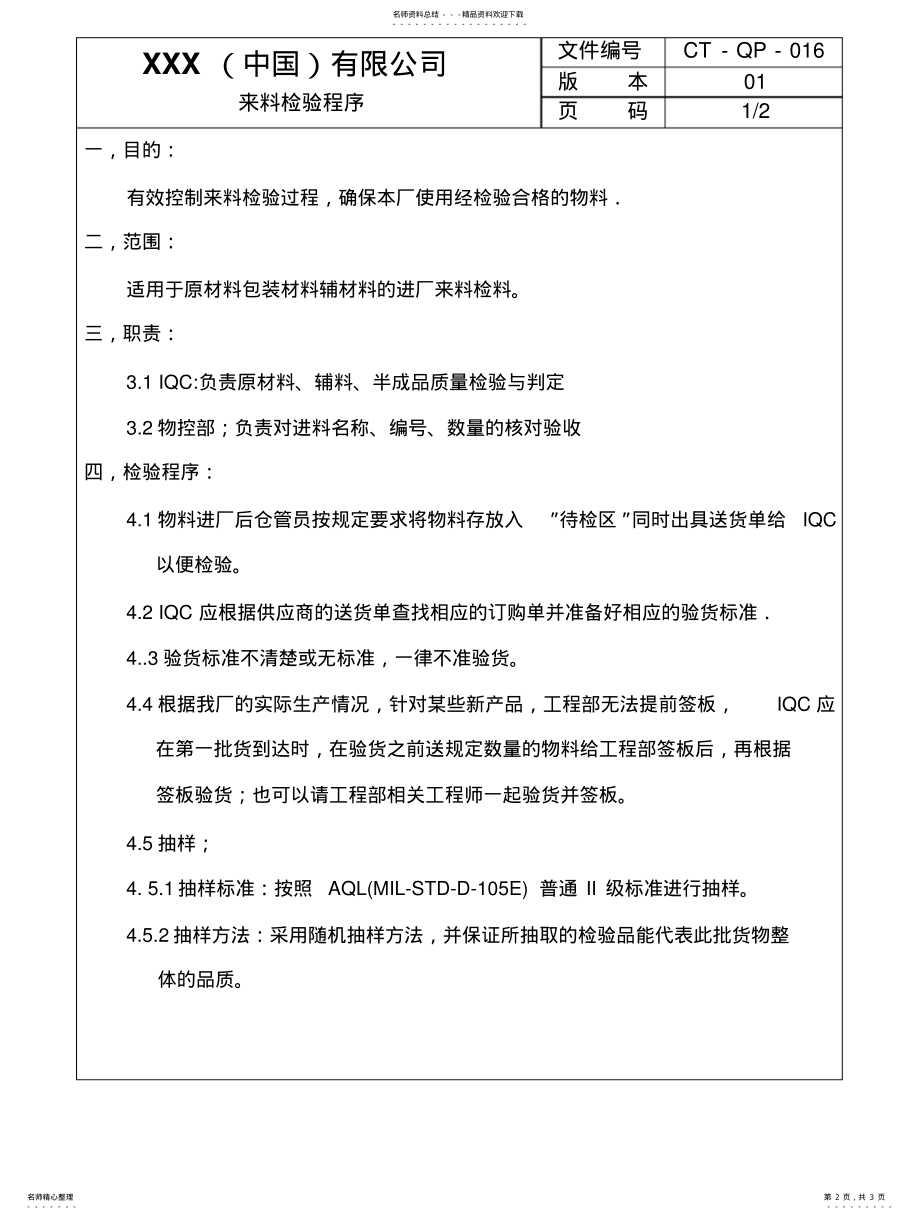 2022年程序文件-----来料检验程 .pdf_第2页