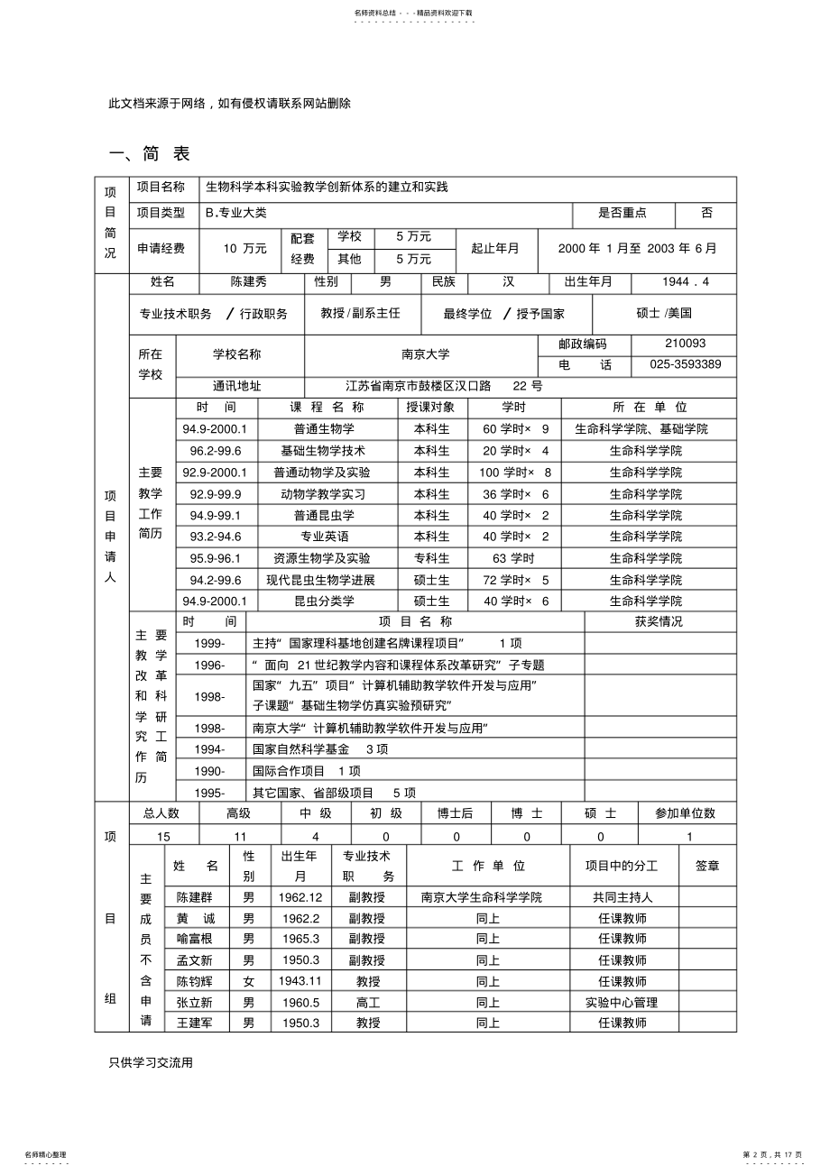 2022年世纪初高等教育教学改革项目申请书复习课程 .pdf_第2页