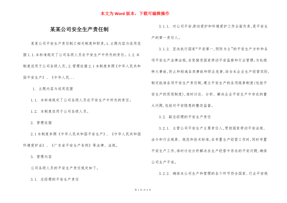 某某公司安全生产责任制.docx_第1页