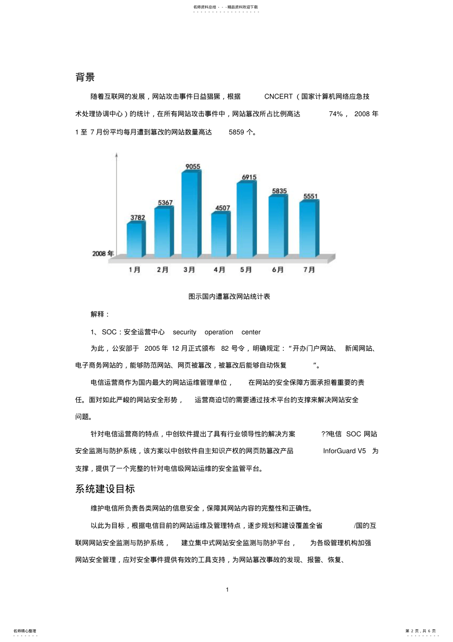 2022年电信SOC网站安全检测与防护系统技术解决方案 .pdf_第2页