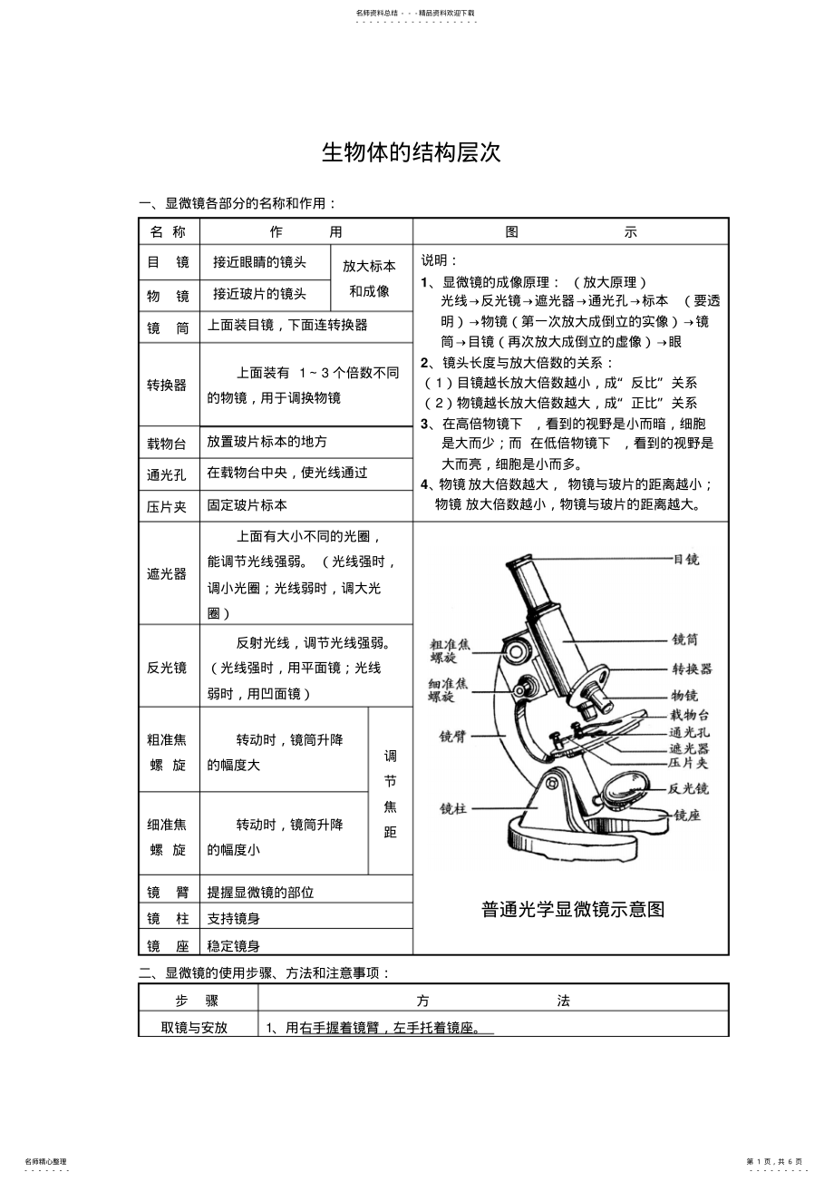 2022年生物体的结构层次复习资料整理 .pdf_第1页