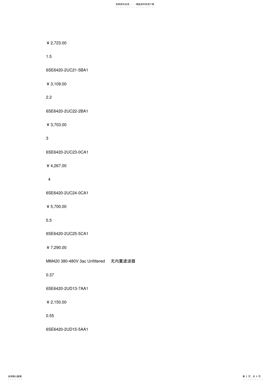 2022年MicroMaster变频器价格表 .pdf_第2页