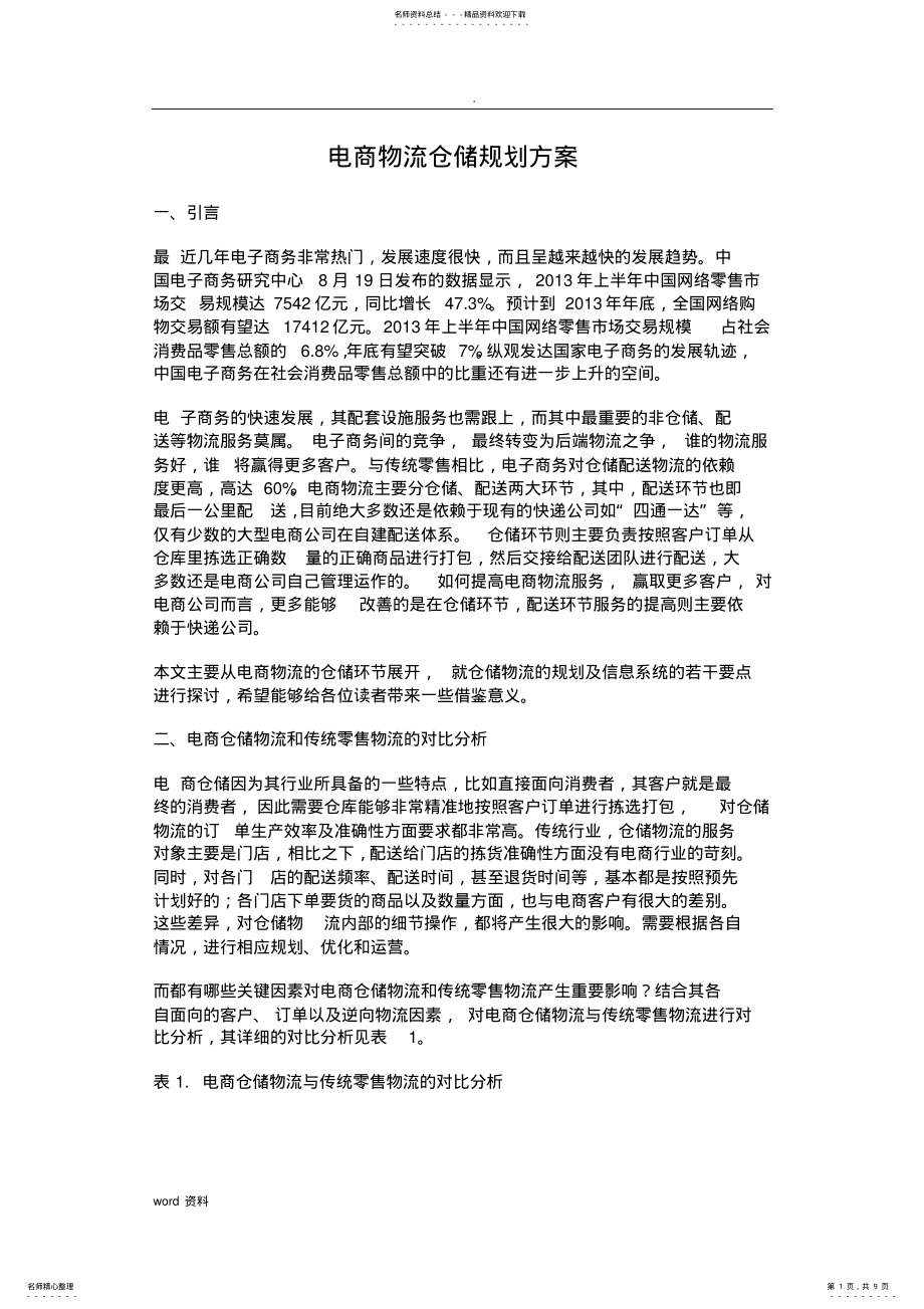 2022年电商物流仓储规划设计方案 .pdf_第1页