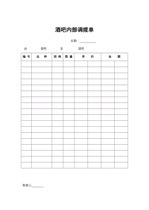 餐饮酒店4D现场管理规范标准工具 酒水管理表格 13.酒吧内部调拨单.doc