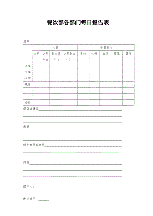 餐饮酒店4D现场管理规范标准工具 管理表格 中餐厅其他类图表 3.餐饮部各部门每日报告表.doc