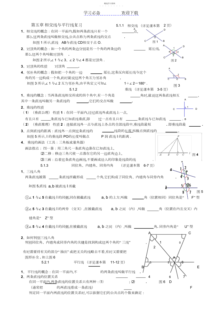 2022年第五章--相交线与平行线复习+知识点+总结.docx_第1页