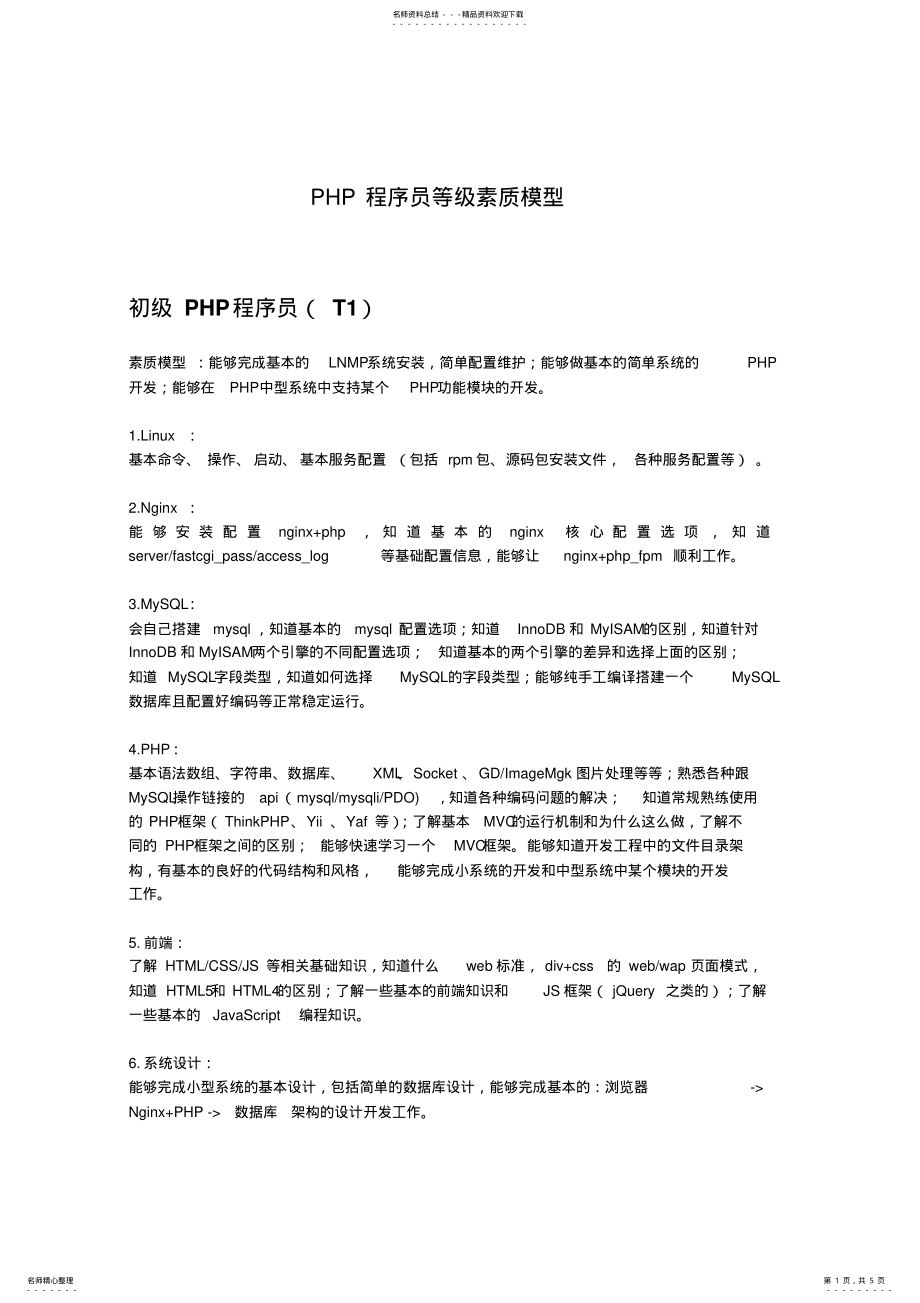 2022年PHP程序员等级素质模型 .pdf_第1页