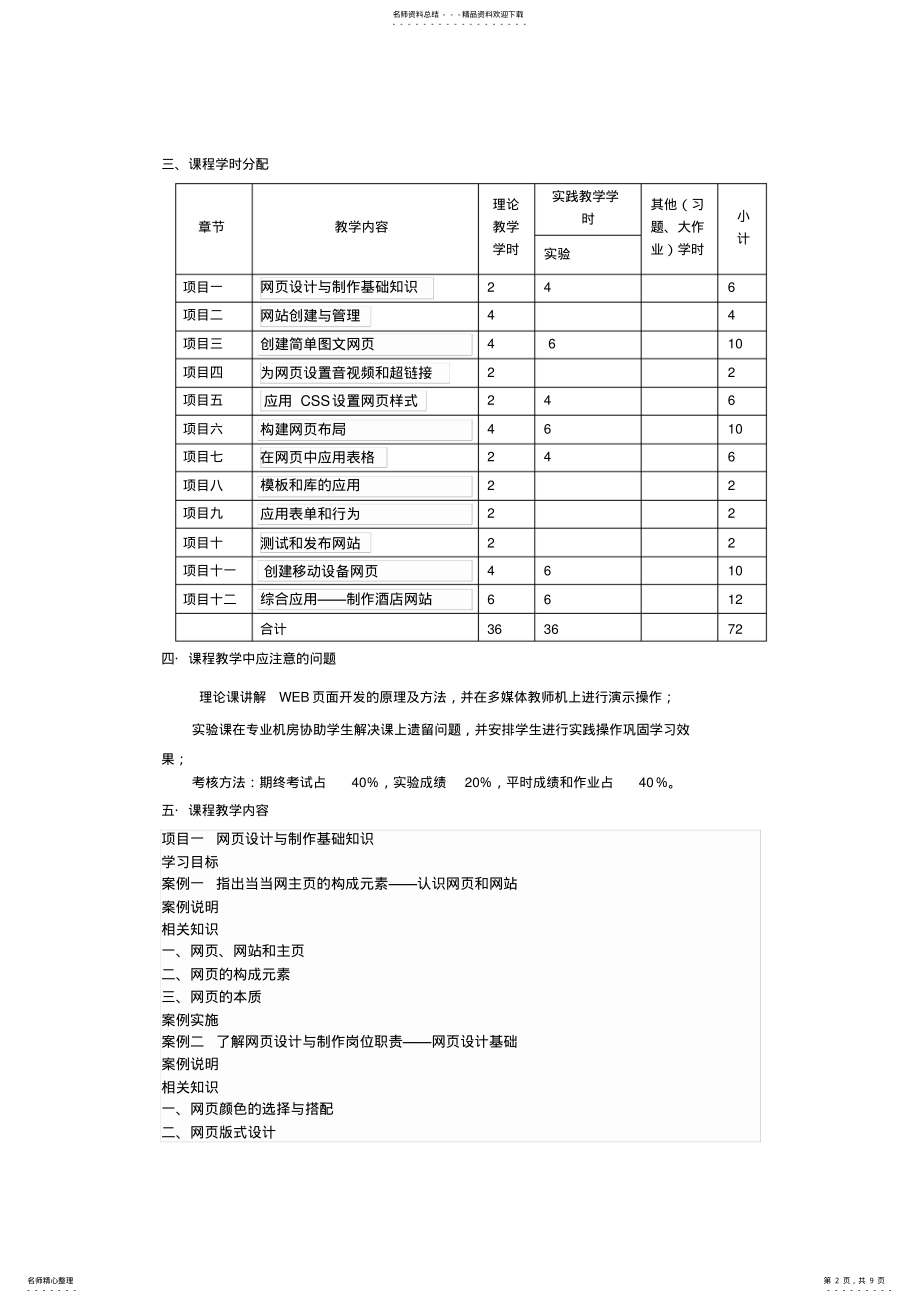 2022年《网页设计与制作》课程教学大纲 .pdf_第2页