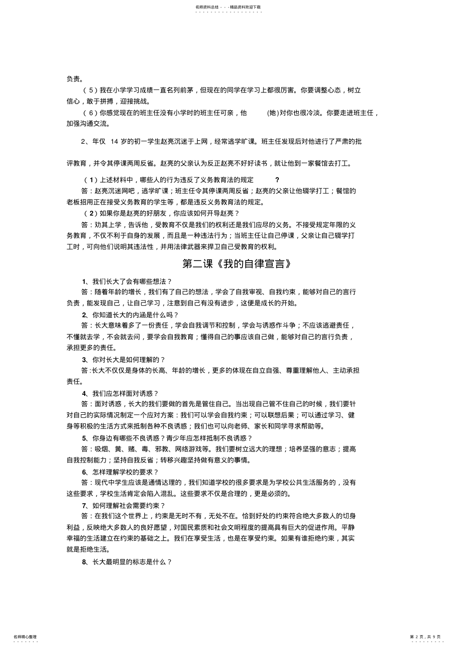 2022年七年级思想品德上册知识要点复习提纲人民版 .pdf_第2页