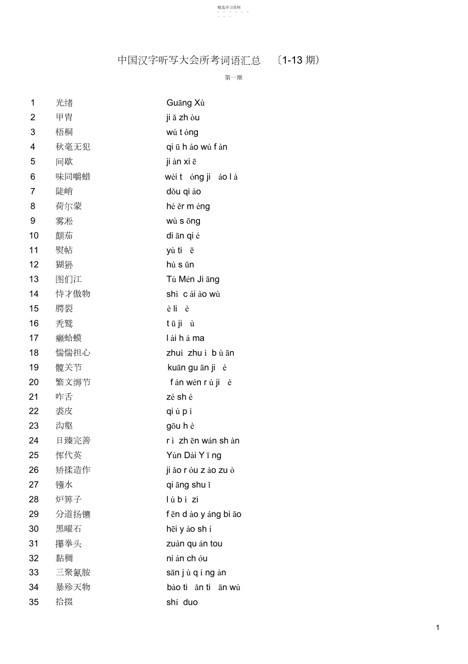 2022年中国汉字听写大会所考词语汇总.docx_第1页