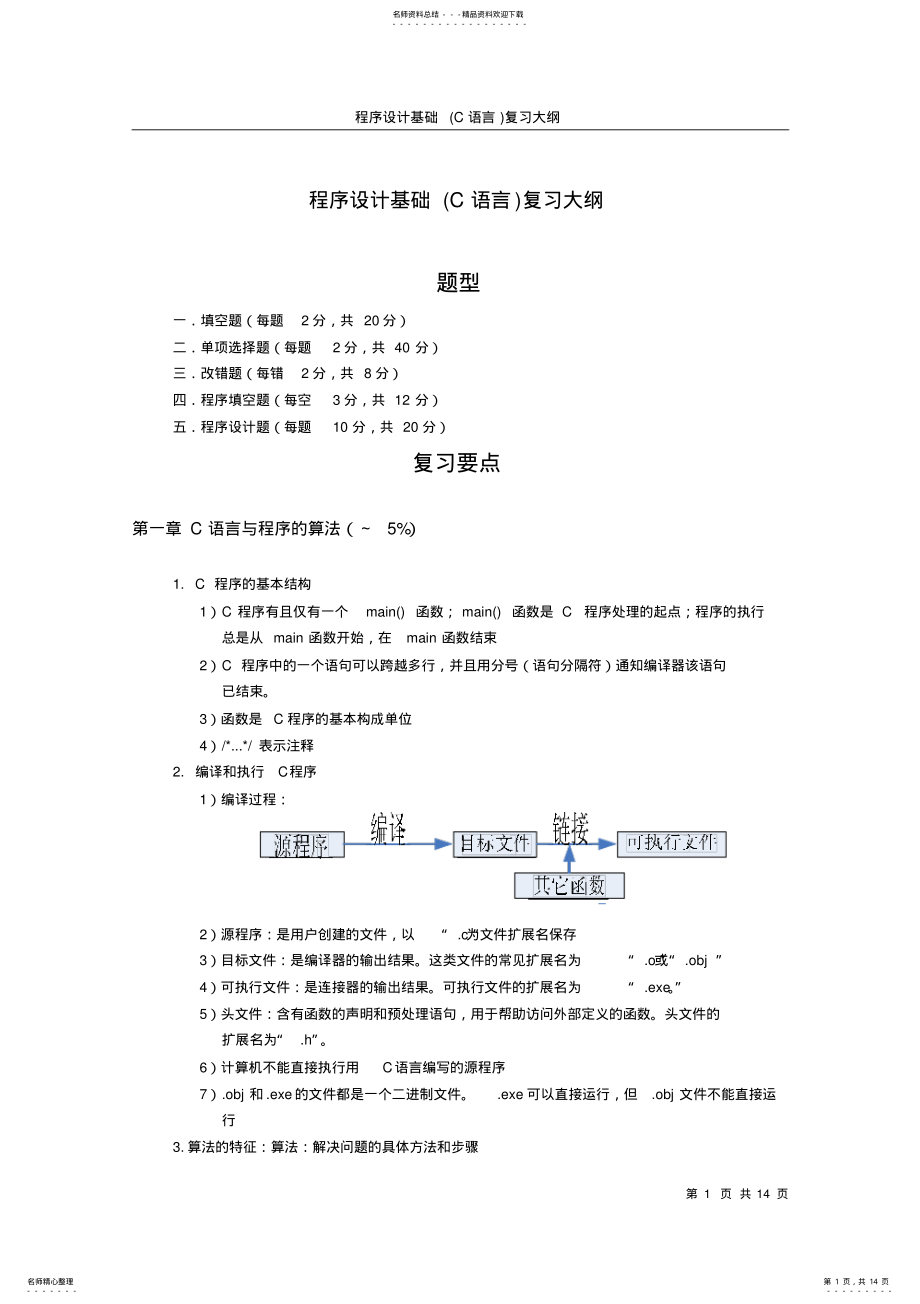 2022年程序设计基础复习大纲 .pdf_第1页