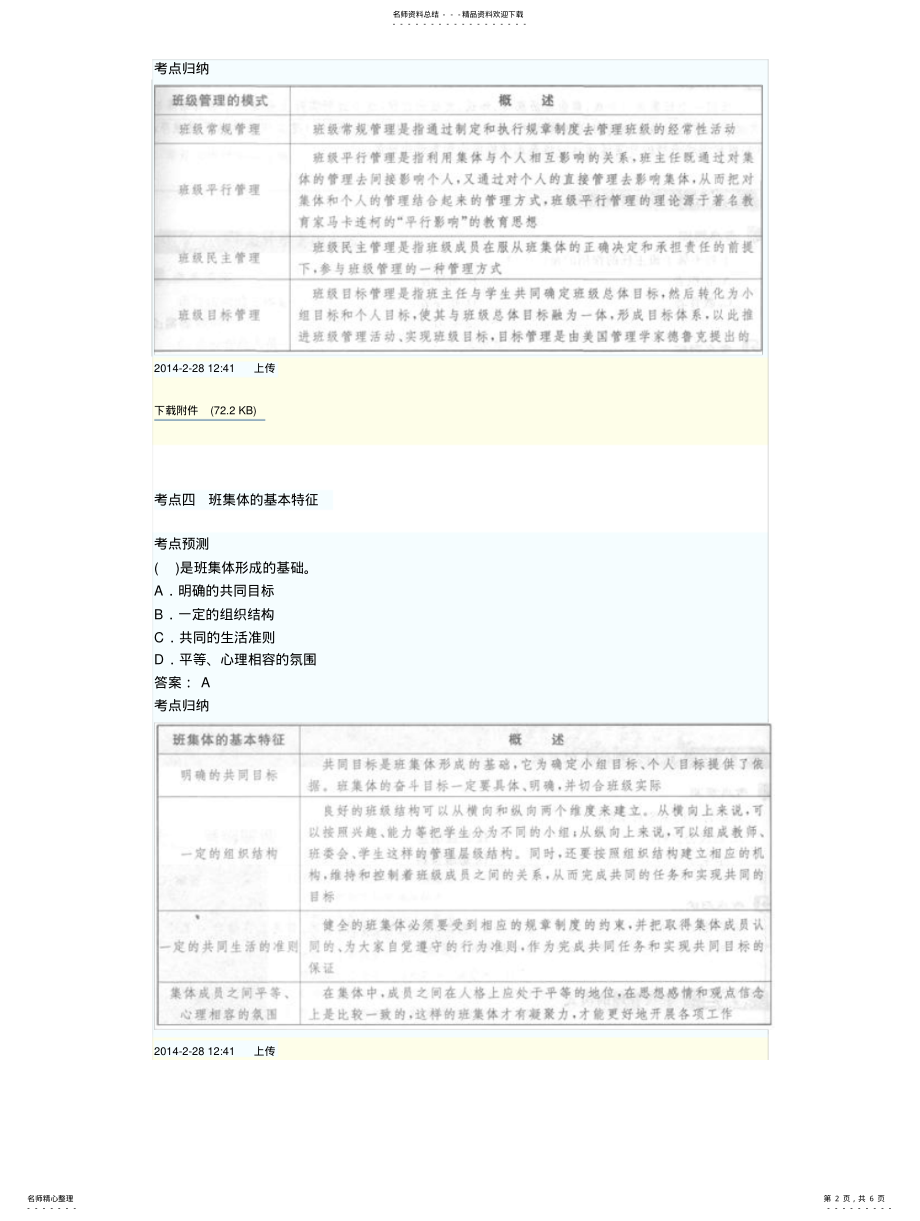 2022年《小学教育教学知识与能力》高频考点预测归纳班级管理kj .pdf_第2页