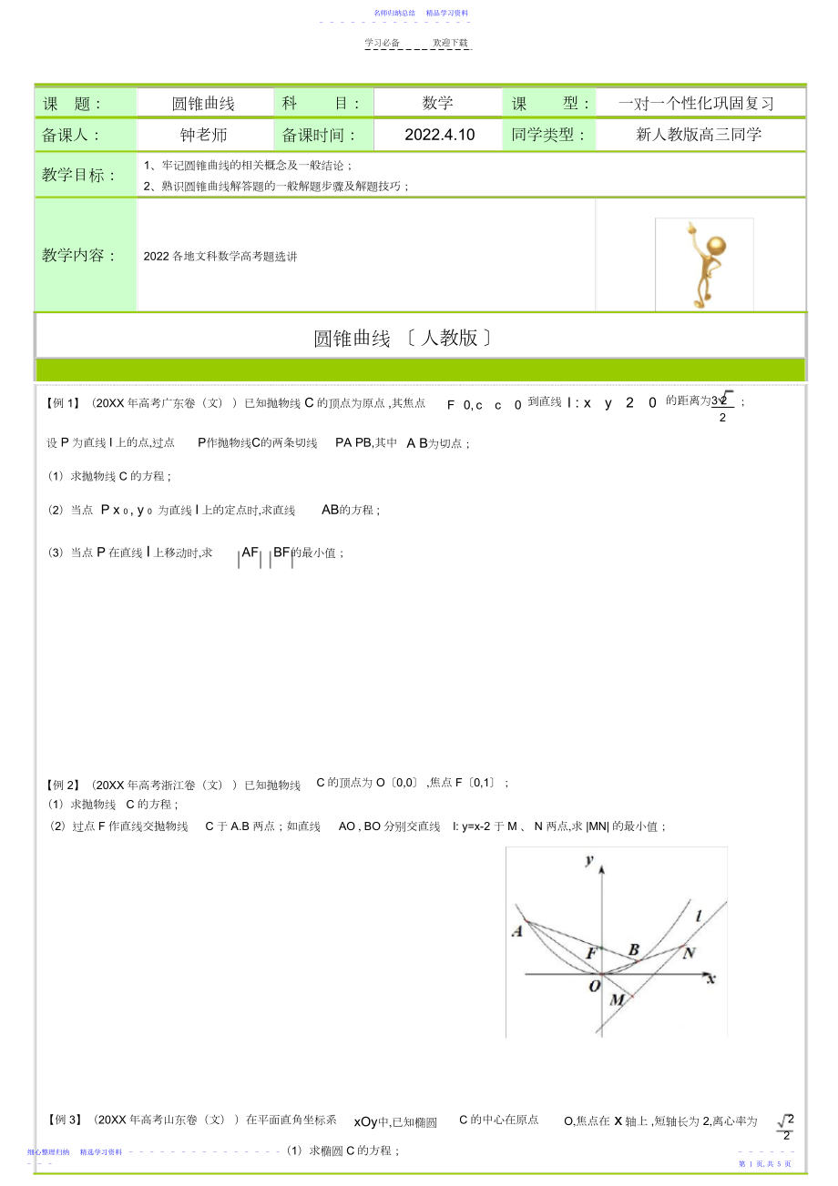 2022年【高三数学】圆锥曲线各地高考题选讲.docx_第1页