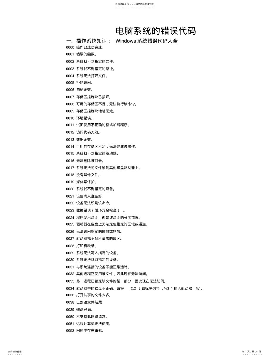 2022年电脑错误代码及网络连接错误代码 .pdf_第1页