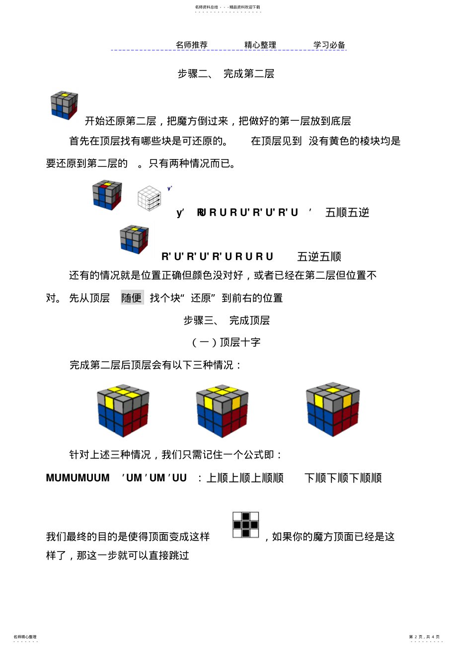 2022年三阶魔方公式口诀图解简版 .pdf_第2页