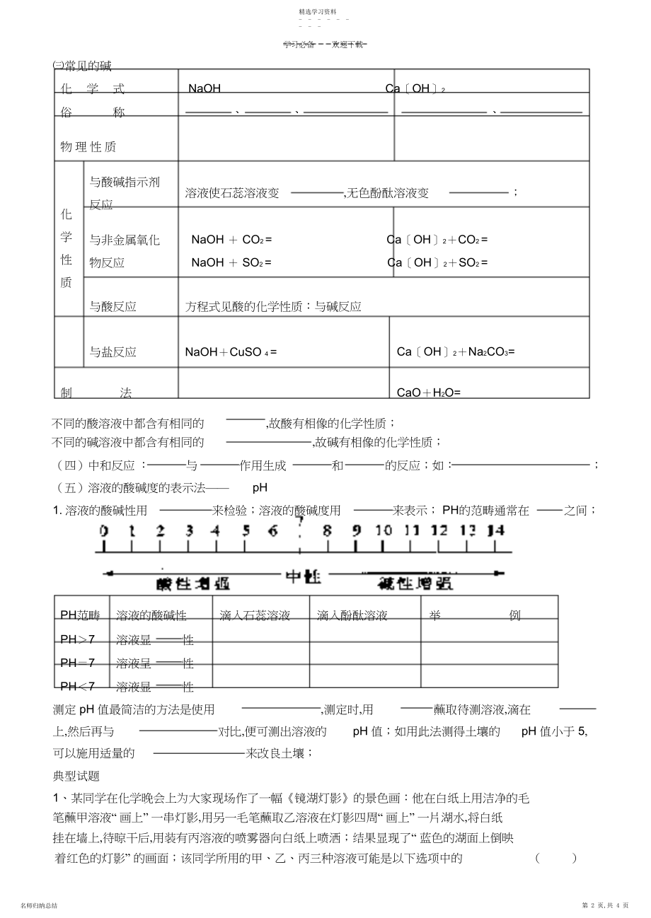 2022年第十单元常见的酸和碱复习导学案.docx_第2页