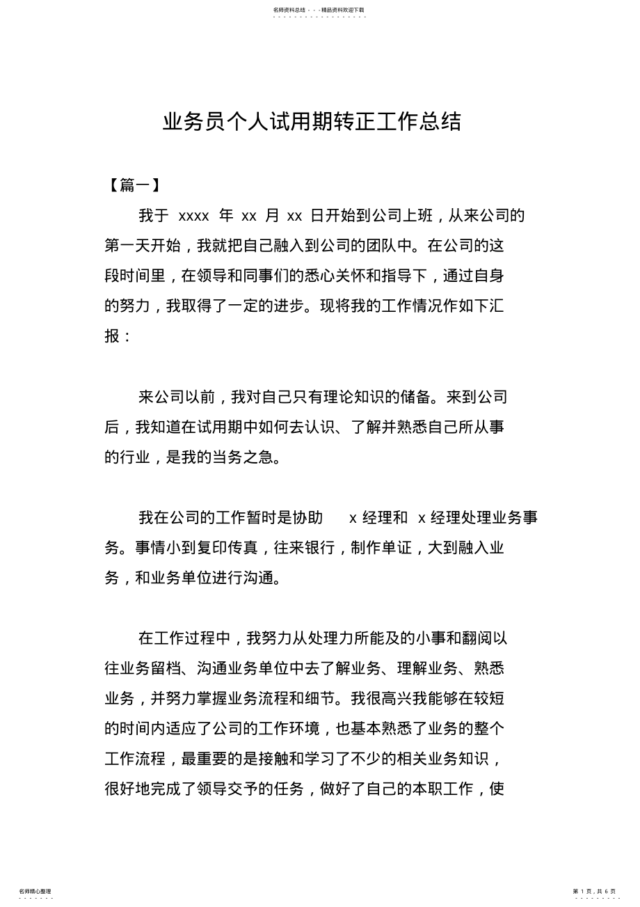 2022年业务员个人试用期转正工作总结 .pdf_第1页