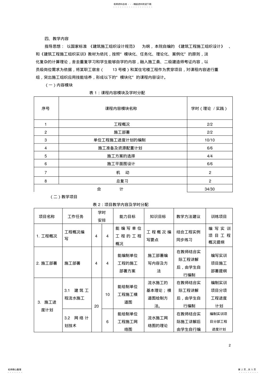 2022年《建筑施工组织》课程标准 .pdf_第2页