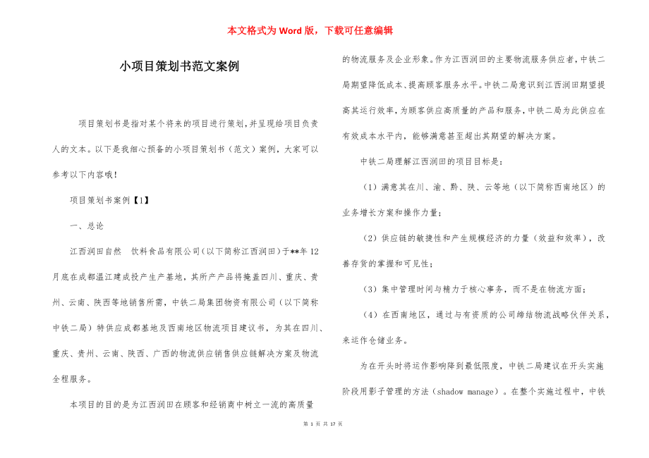 小项目策划书范文案例.docx_第1页