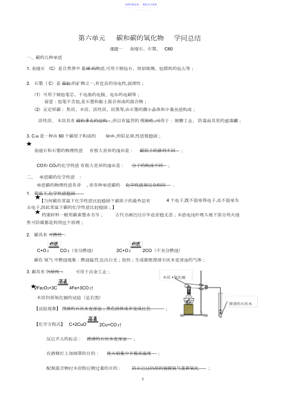 2022年《碳和碳的氧化物》知识点总结.docx_第1页