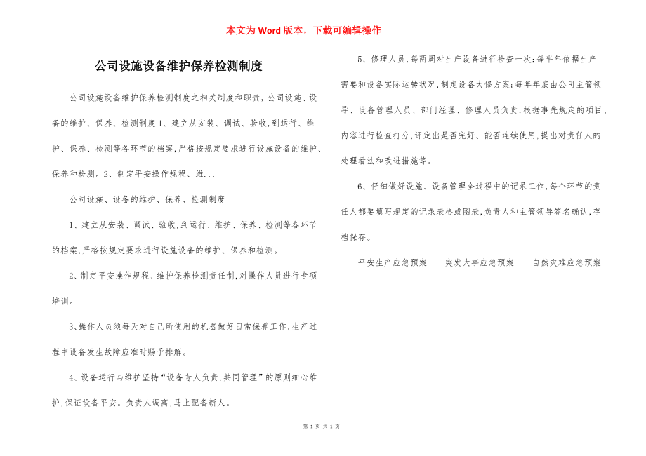 公司设施设备维护保养检测制度.docx_第1页