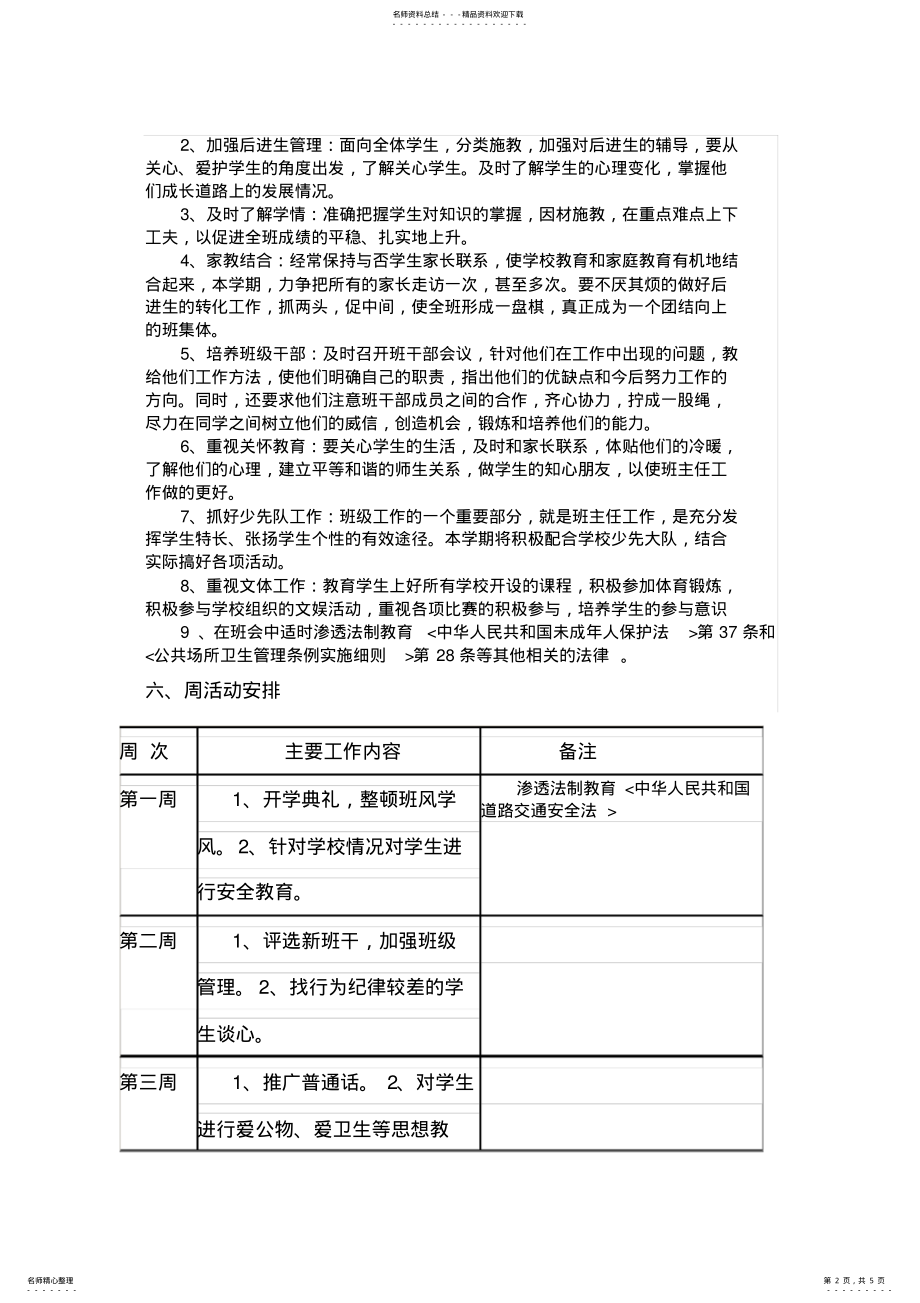 2022年上期小学二年级班主任工作计划 .pdf_第2页