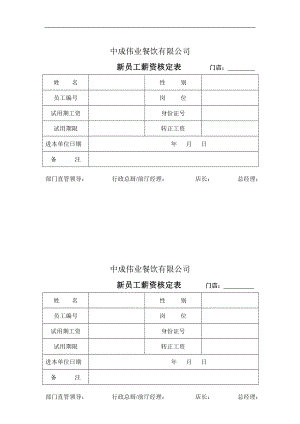 餐饮酒店4D现场管理规范标准工具 管理表格 餐厅管理日常表格 新员工薪资核定表.doc