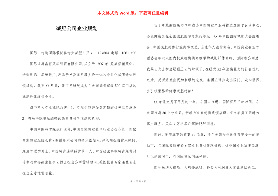 减肥公司企业规划.docx_第1页