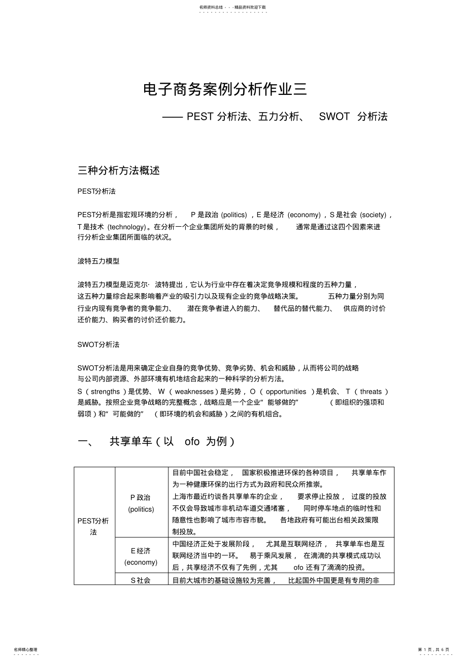 2022年PEST分析法、五力分析、SWOT分析法对不同电商行业的分析 .pdf_第1页