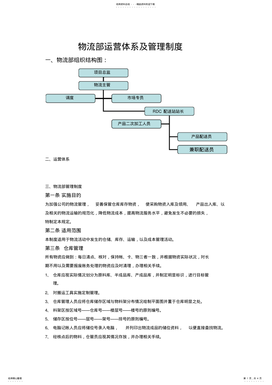 2022年物流部运营体系及管理制度 .pdf_第1页