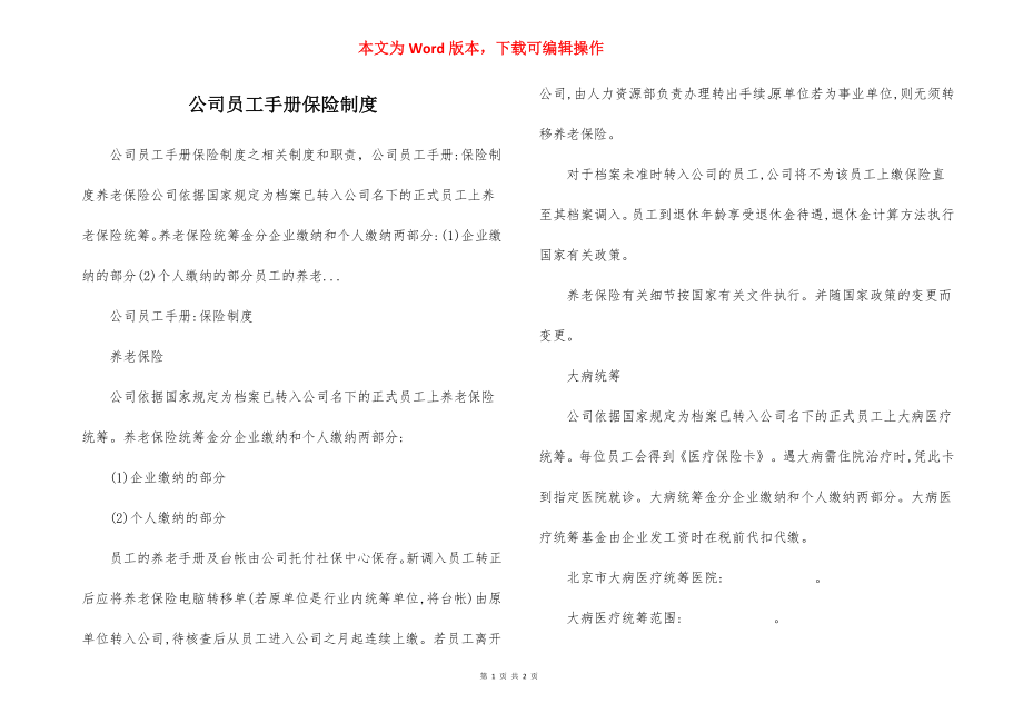 公司员工手册保险制度.docx_第1页