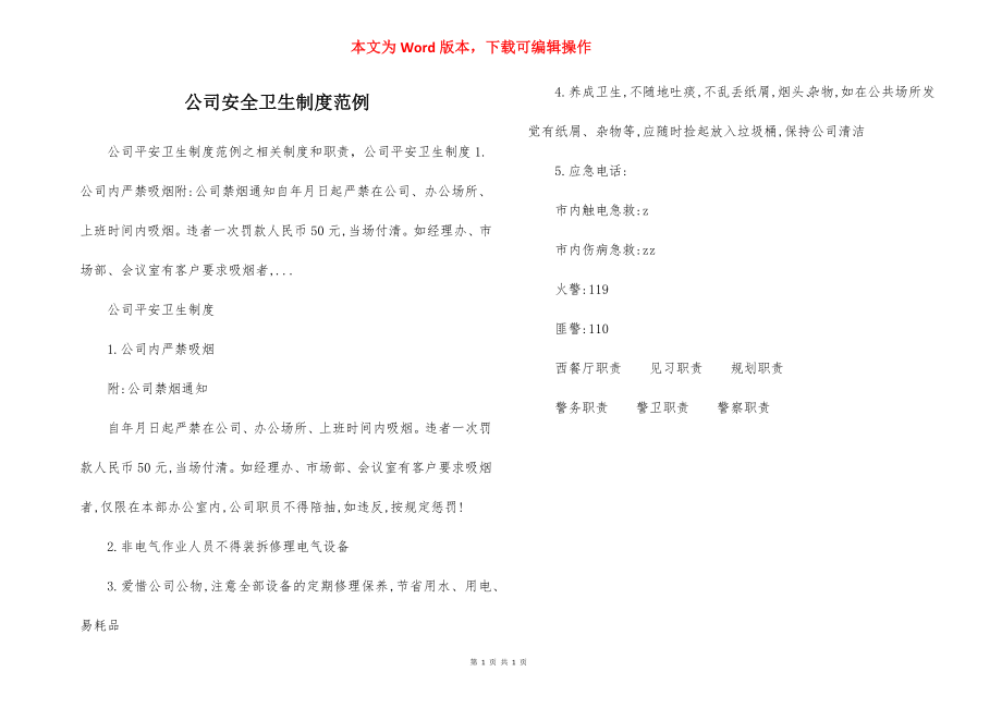 公司安全卫生制度范例.docx_第1页