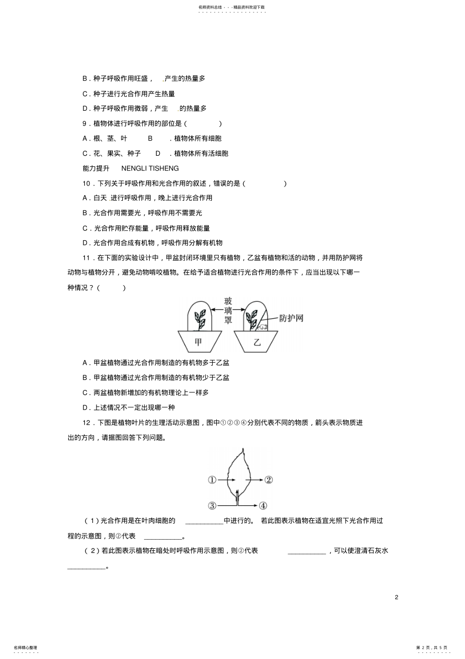 2022年七年级生物上册__呼吸作用自我小测北师大版 .pdf_第2页