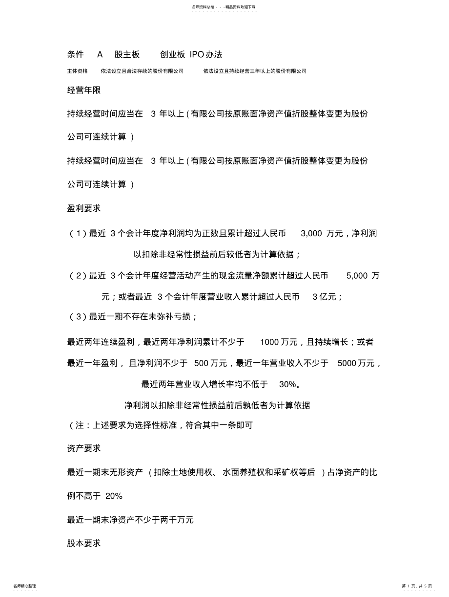 2022年中国创业板与主板上市条件 .pdf_第1页