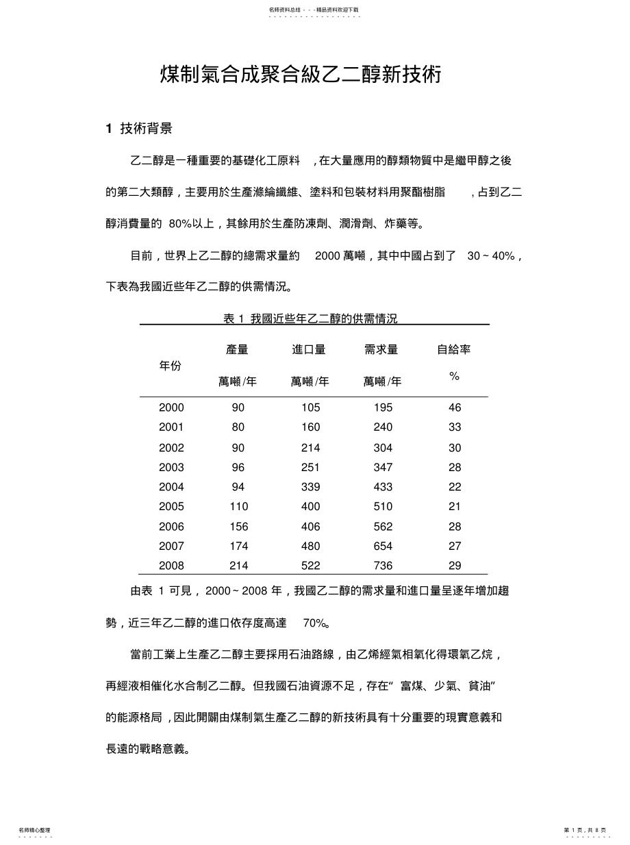 2022年煤制气合成聚合级乙二醇新技术 .pdf_第1页