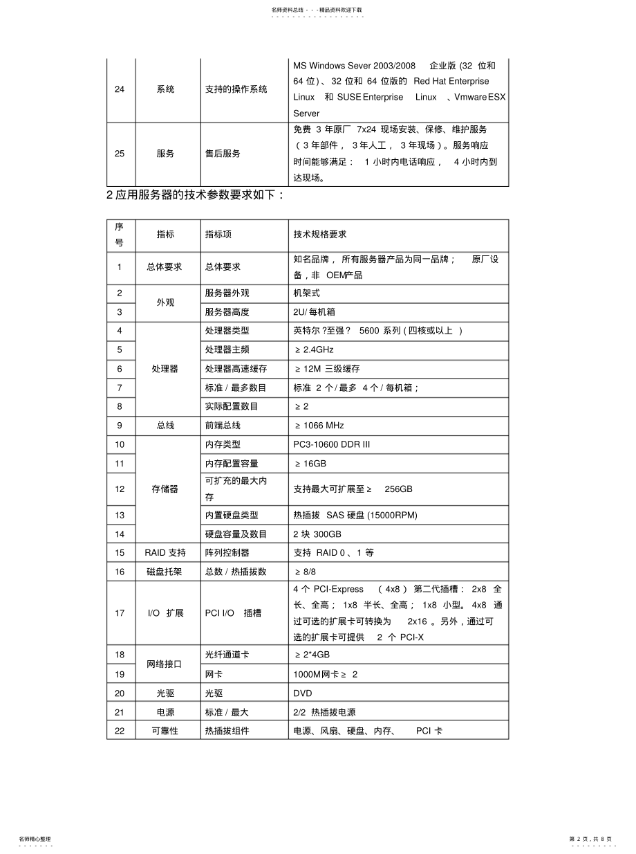 2022年电脑服务器数据库的技术参数要 .pdf_第2页