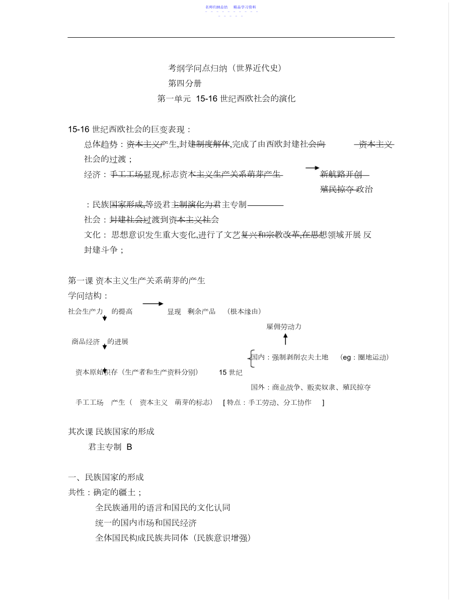 2022年世界近代史考纲知识点归纳完整版.docx_第1页