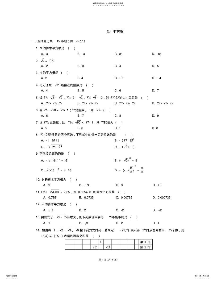 2022年七年级数学上册_平方根同步练习浙教版 .pdf_第1页