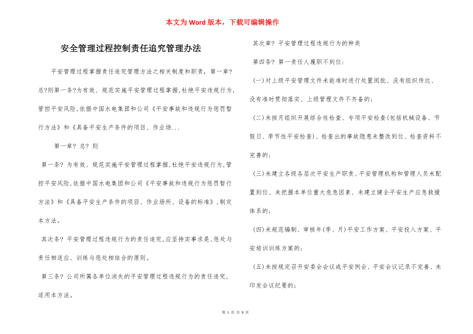 安全管理过程控制责任追究管理办法.docx_第1页