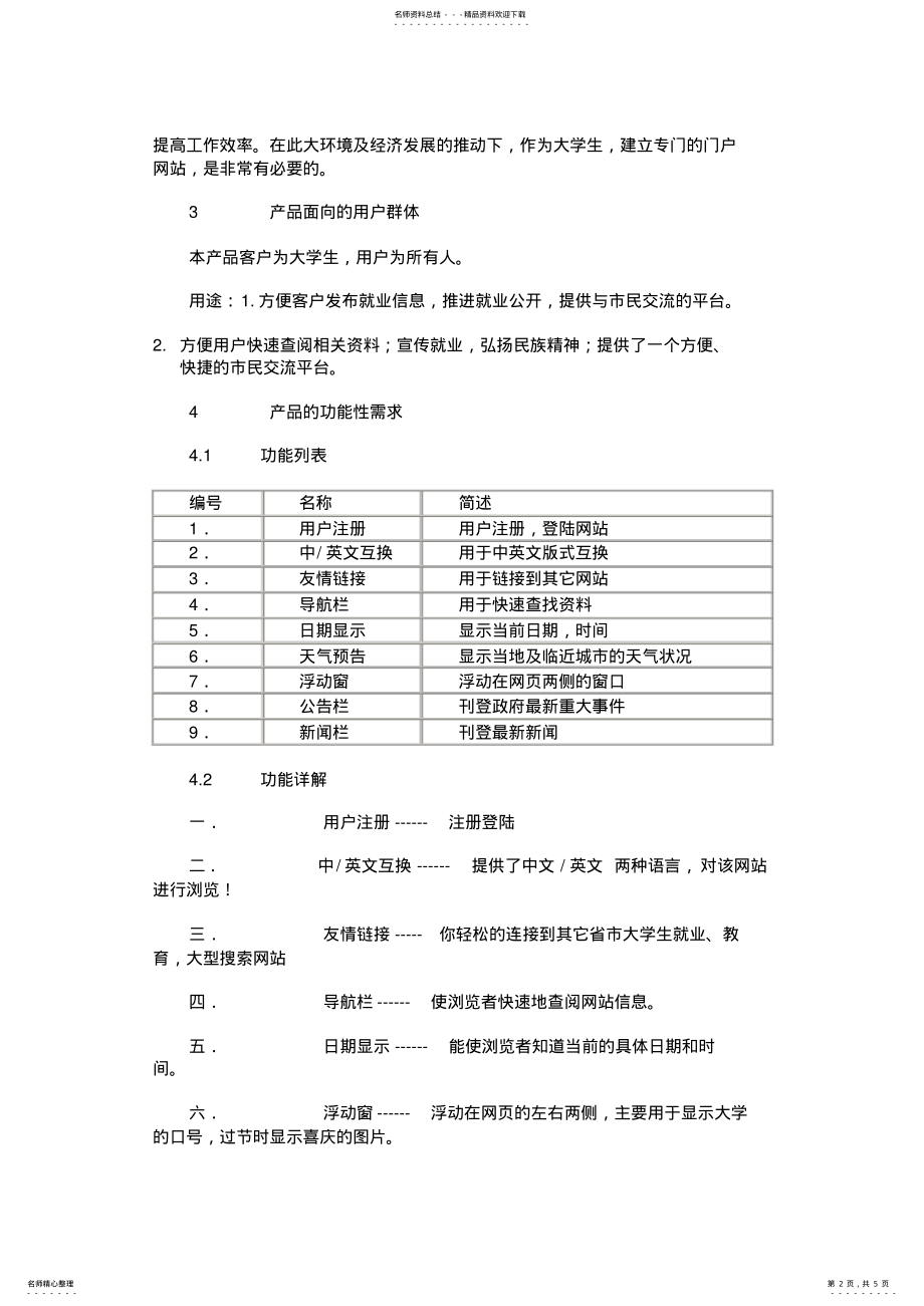 2022年班级网站总体设计说明书 .pdf_第2页